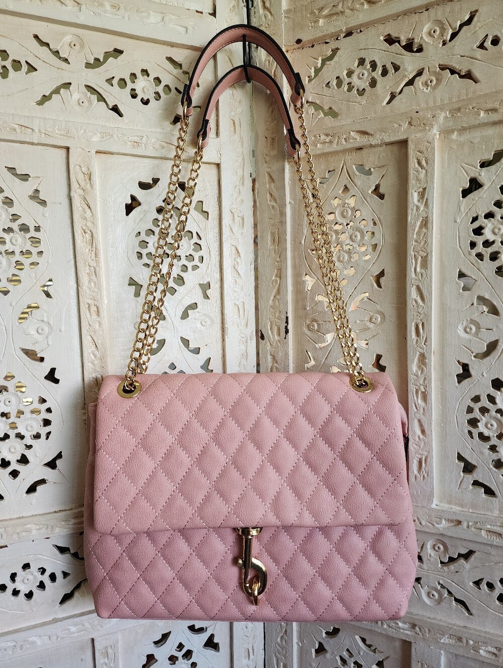 Pink Quilted Shoulder & Crossbody Convertible Purse Bag